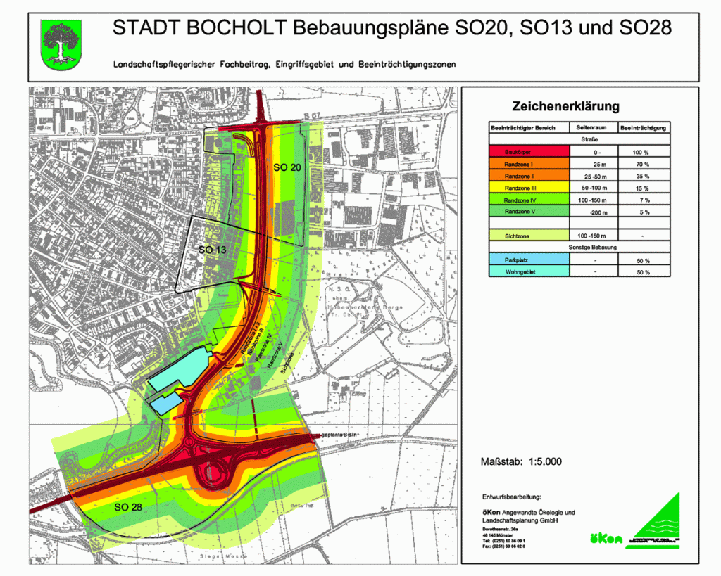 Landschaftspflegerischer Fachbeitrag, Eingriffsgebiet und Beeinträchtigungszonen